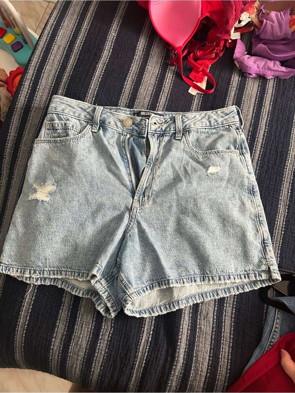 Hollister Light Blue Distressed Denim Shorts